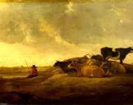 Imitator of Aelbert Cuyp - A Herdsman with Seven Cows by a River